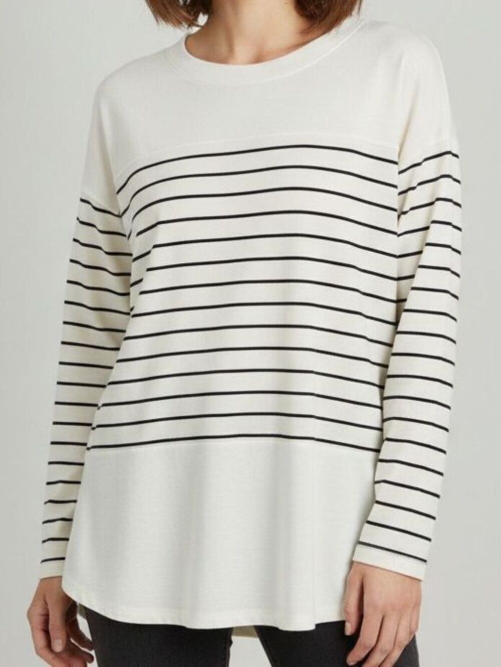 Hyped Unicorn Womens Sz L Long Sleeve Crew Neck Shirt Black White Striped